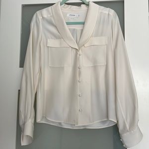 Frame ivory silk v neck pocketed long sleeve blouse. Size small. Gently worn